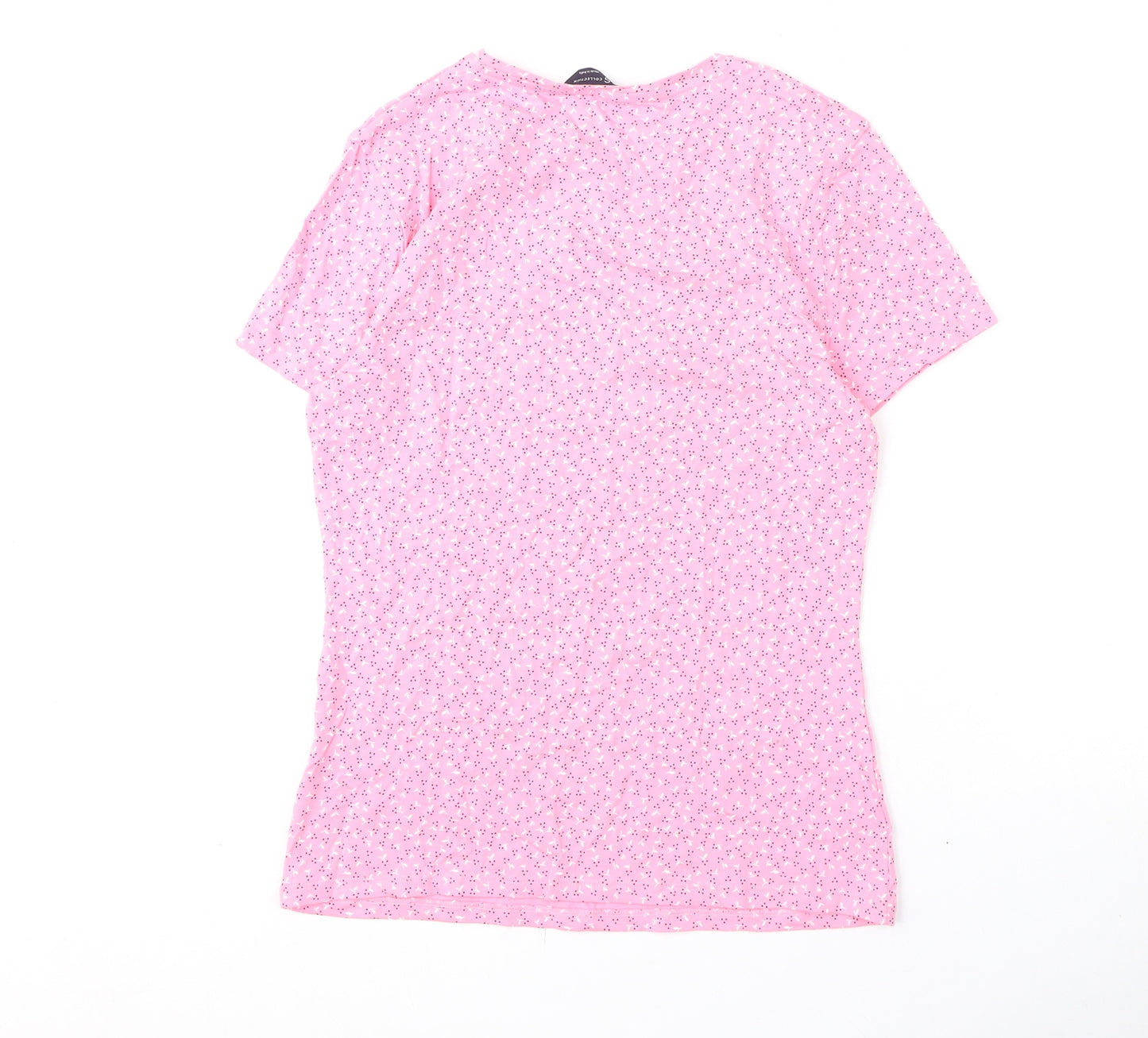 Marks and Spencer Womens Pink Floral Cotton Basic T-Shirt Size 10 Round Neck