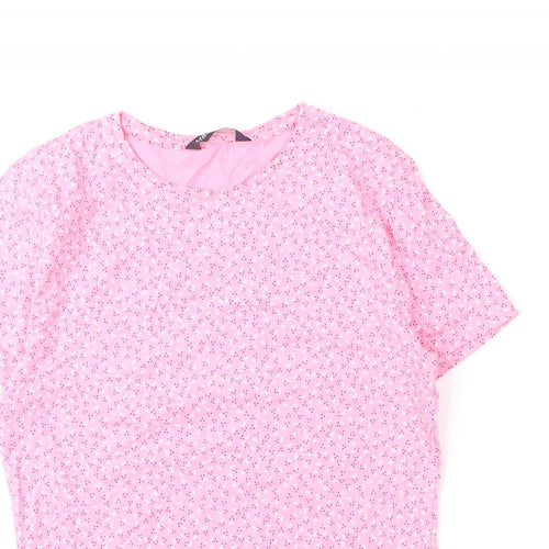 Marks and Spencer Womens Pink Floral Cotton Basic T-Shirt Size 10 Round Neck
