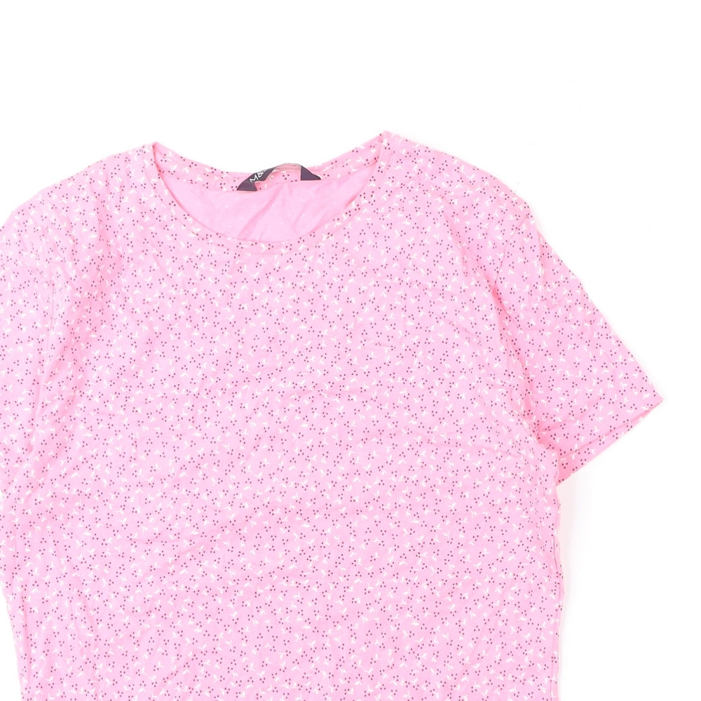 Marks and Spencer Womens Pink Floral Cotton Basic T-Shirt Size 10 Round Neck