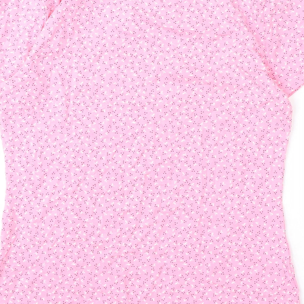 Marks and Spencer Womens Pink Floral Cotton Basic T-Shirt Size 10 Round Neck