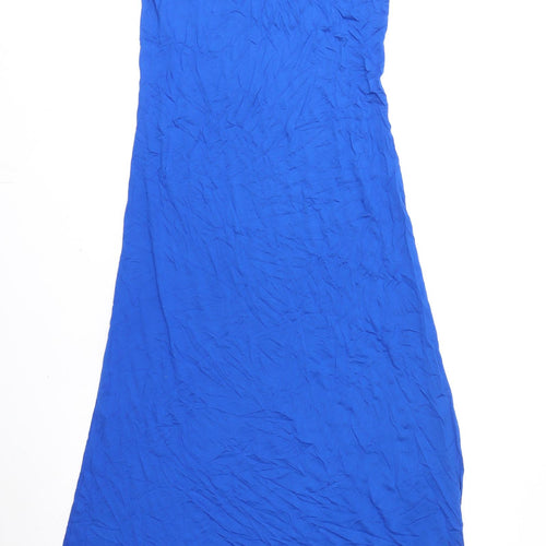 Marks and Spencer Womens Blue Viscose Maxi Size 8 Scoop Neck Pullover