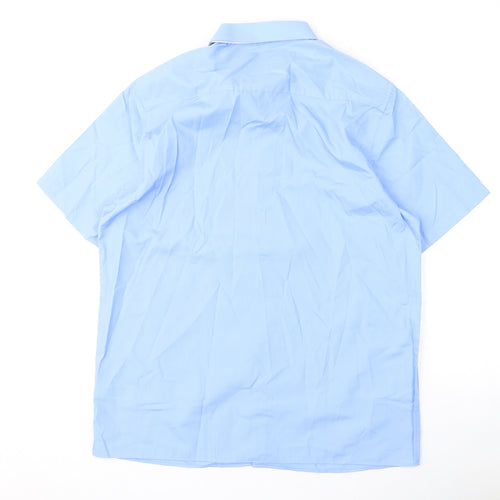 Marks and Spencer Mens Blue Polyester Button-Up Size 16 Collared Button