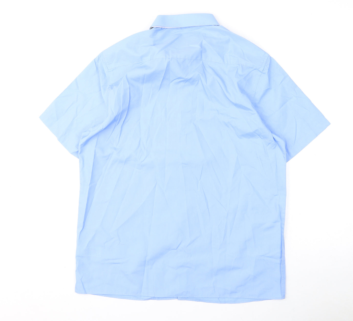Marks and Spencer Mens Blue Polyester Button-Up Size 16 Collared Button
