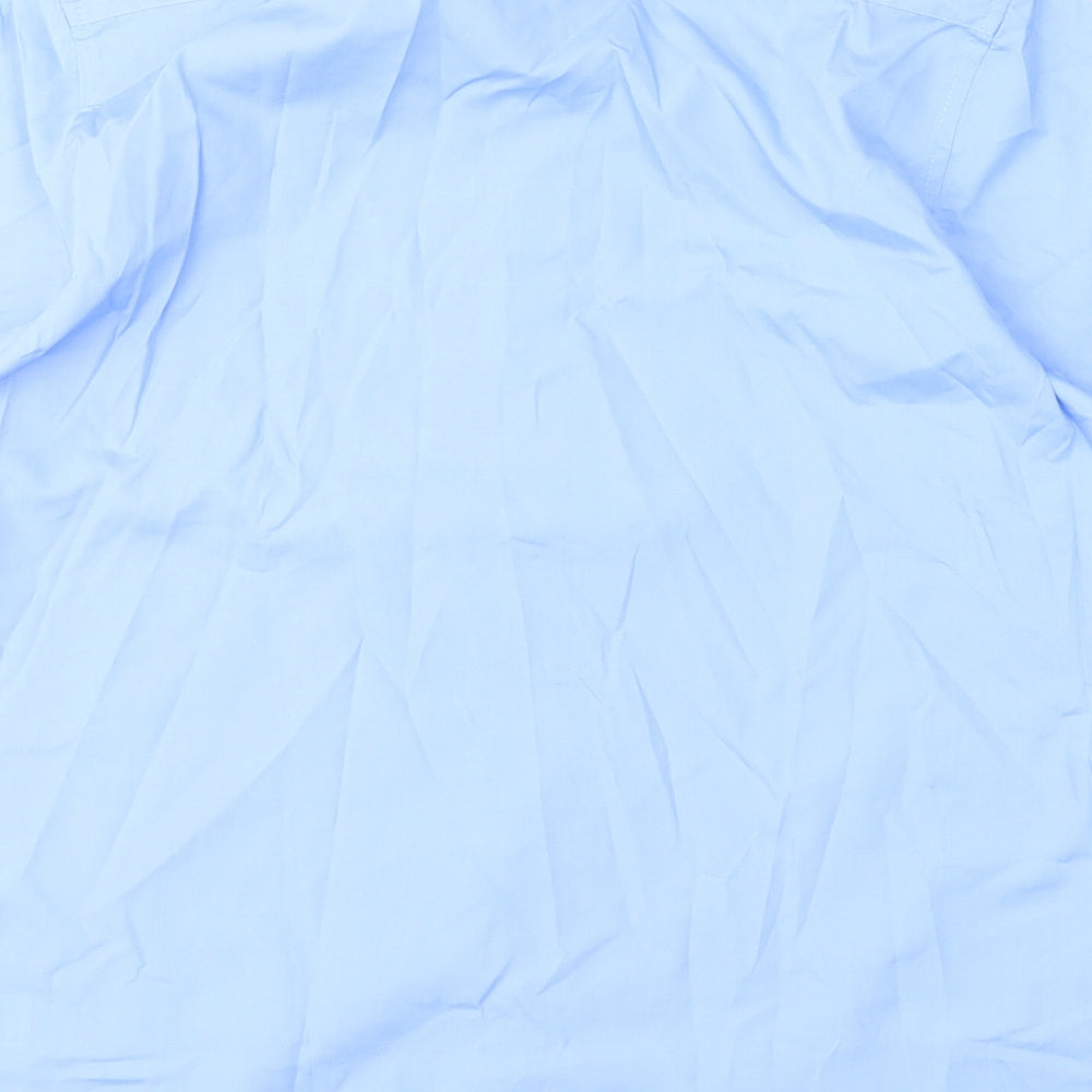 Marks and Spencer Mens Blue Polyester Button-Up Size 16 Collared Button