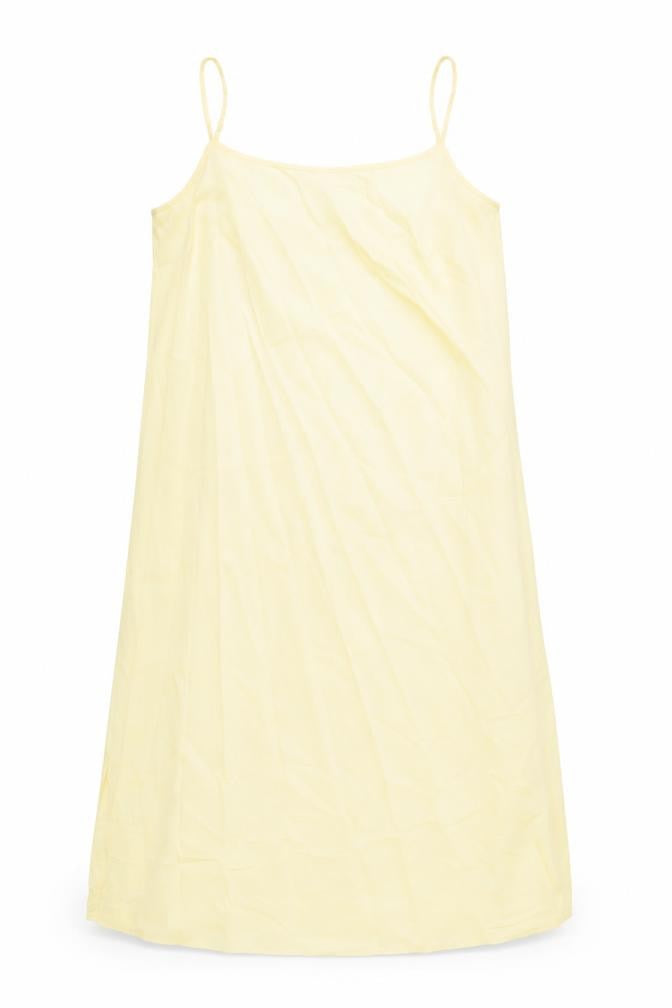 Front view of Marks & Spencer women’s yellow polyester a-line, size UK 12, scoop neck pullover