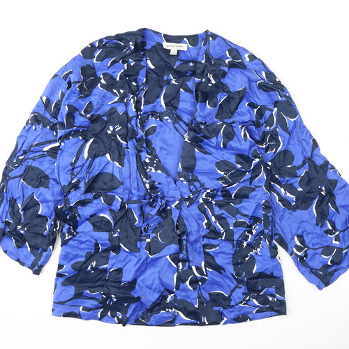 Autograph Womens Blue Geometric Viscose Wrap Blouse Size M V-Neck