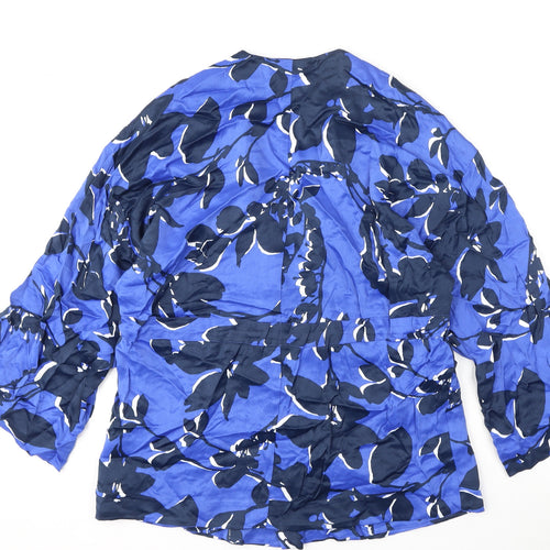 Autograph Womens Blue Geometric Viscose Wrap Blouse Size M V-Neck