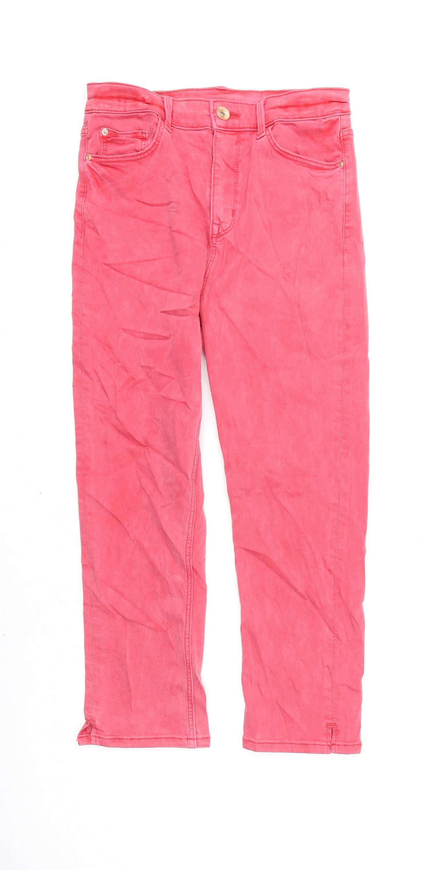 Marks and Spencer Womens Pink Cotton Cropped Jeans Size 10 L21 in Regular Zip