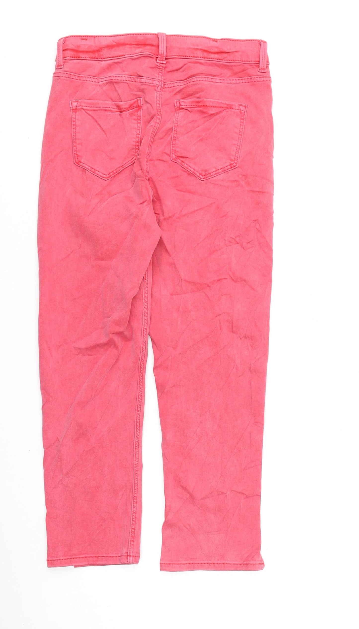 Marks and Spencer Womens Pink Cotton Cropped Jeans Size 10 L21 in Regular Zip