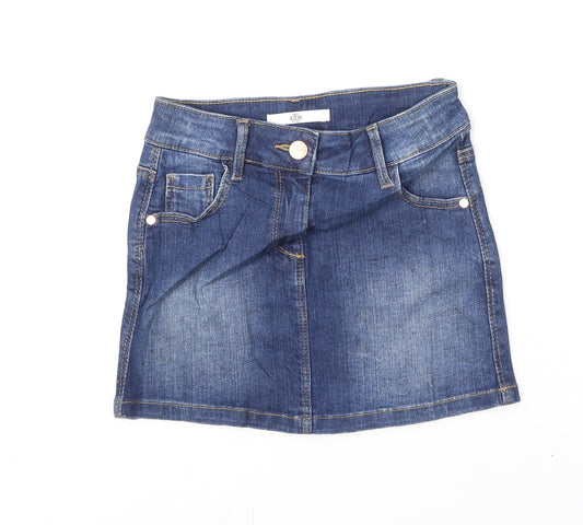 Marks and Spencer Girls Black Cotton A-Line Skirt Size 6-7 Years Regular Zip