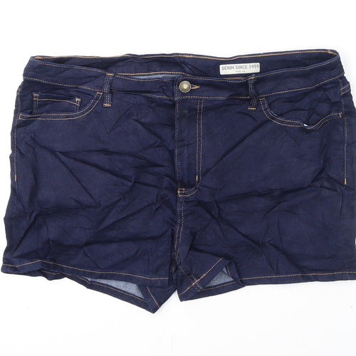Marks and Spencer Womens Blue Cotton Hot Pants Shorts Size 16 Regular Zip