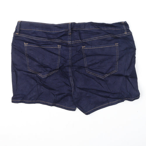 Marks and Spencer Womens Blue Cotton Hot Pants Shorts Size 16 Regular Zip