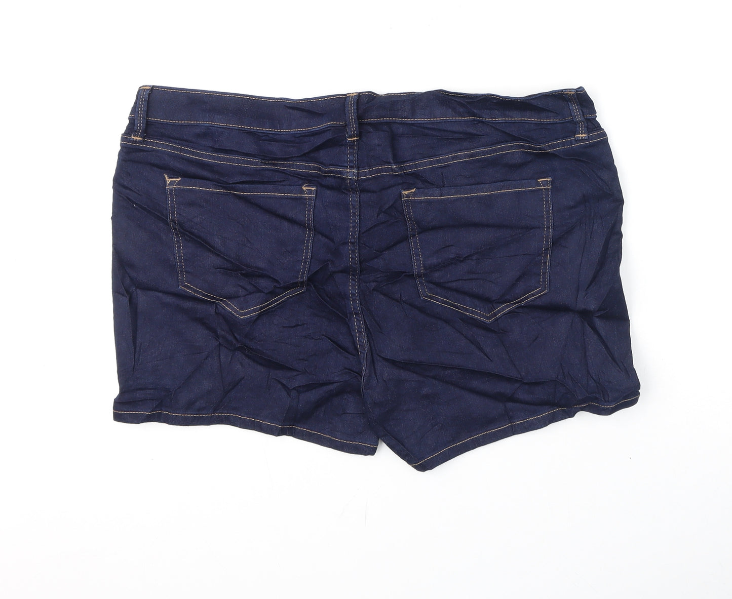Marks and Spencer Womens Blue Cotton Hot Pants Shorts Size 16 Regular Zip