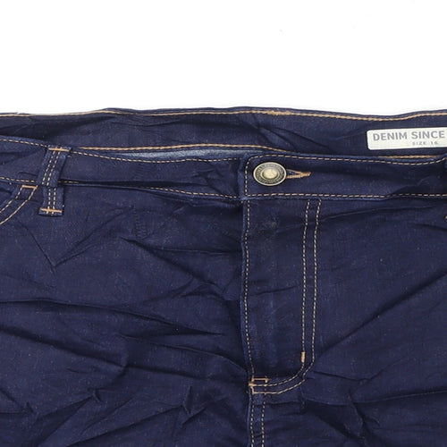 Marks and Spencer Womens Blue Cotton Hot Pants Shorts Size 16 Regular Zip