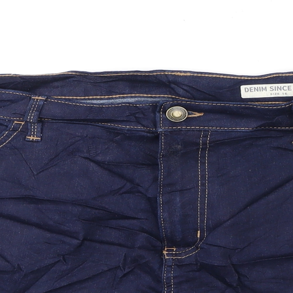 Marks and Spencer Womens Blue Cotton Hot Pants Shorts Size 16 Regular Zip