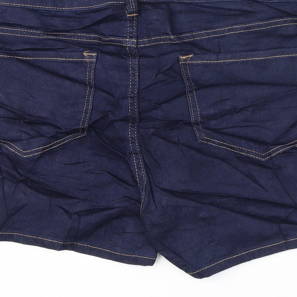 Marks and Spencer Womens Blue Cotton Hot Pants Shorts Size 16 Regular Zip