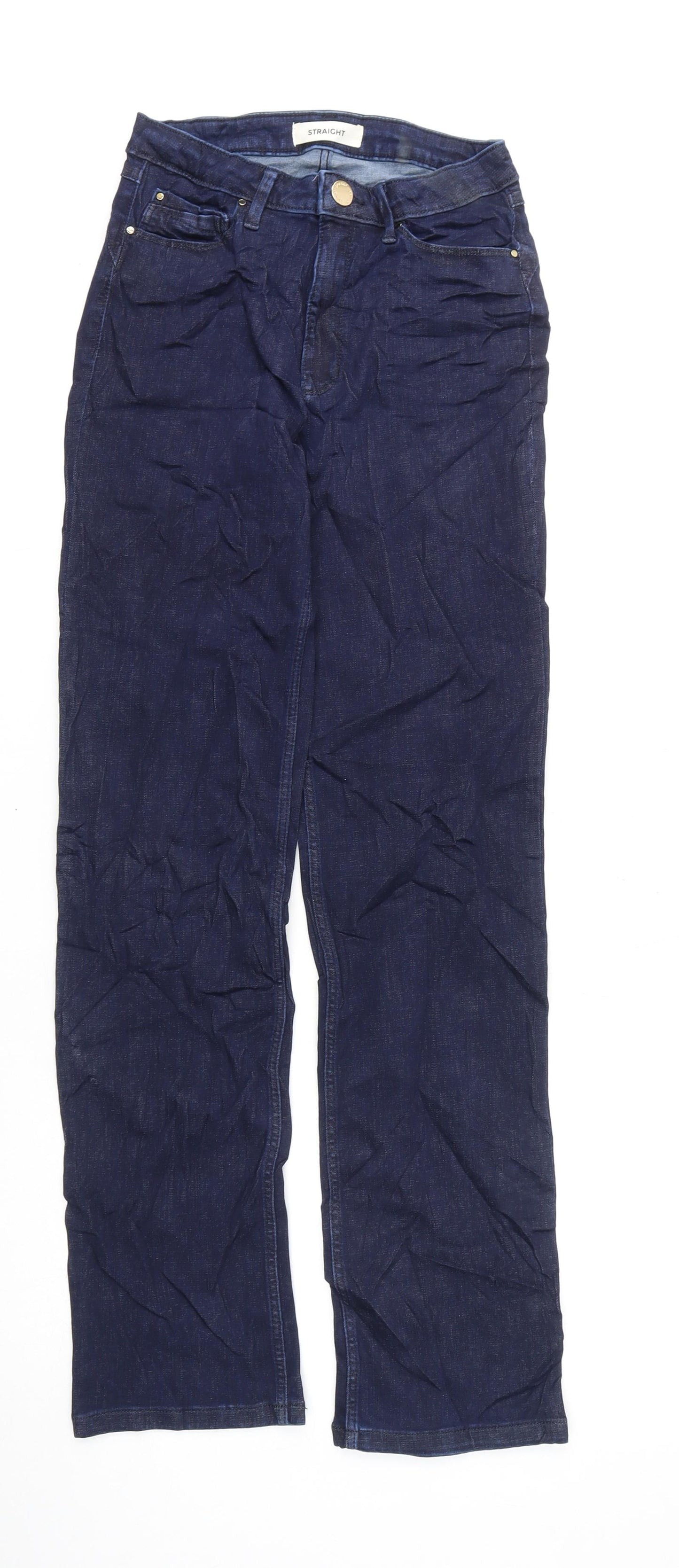 Marks and Spencer Womens Blue Cotton Straight Jeans Size 8 L30 in Regular Zip
