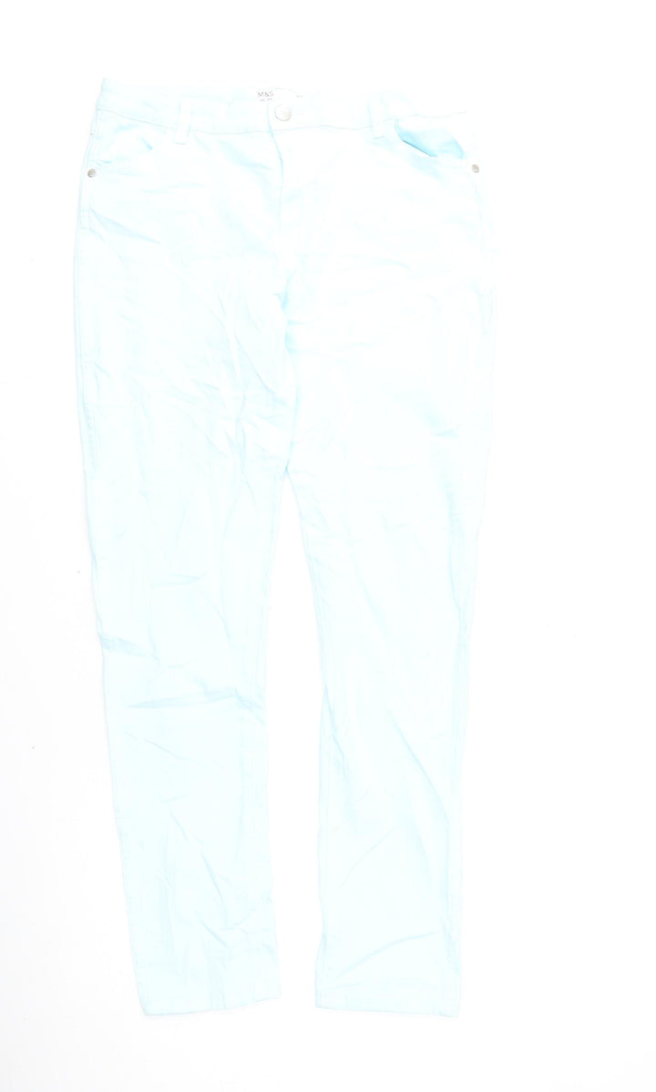 Marks and Spencer Girls Blue Cotton Straight Jeans Size 14-15 Years L28 in Regular Zip