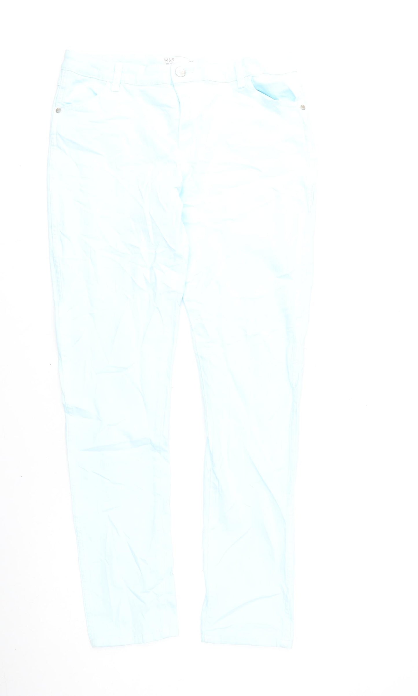 Marks and Spencer Girls Blue Cotton Straight Jeans Size 14-15 Years L28 in Regular Zip