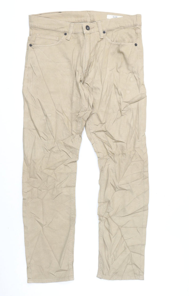 Marks and Spencer Mens Beige Cotton Straight Jeans Size 32 in L29 in Slim Zip