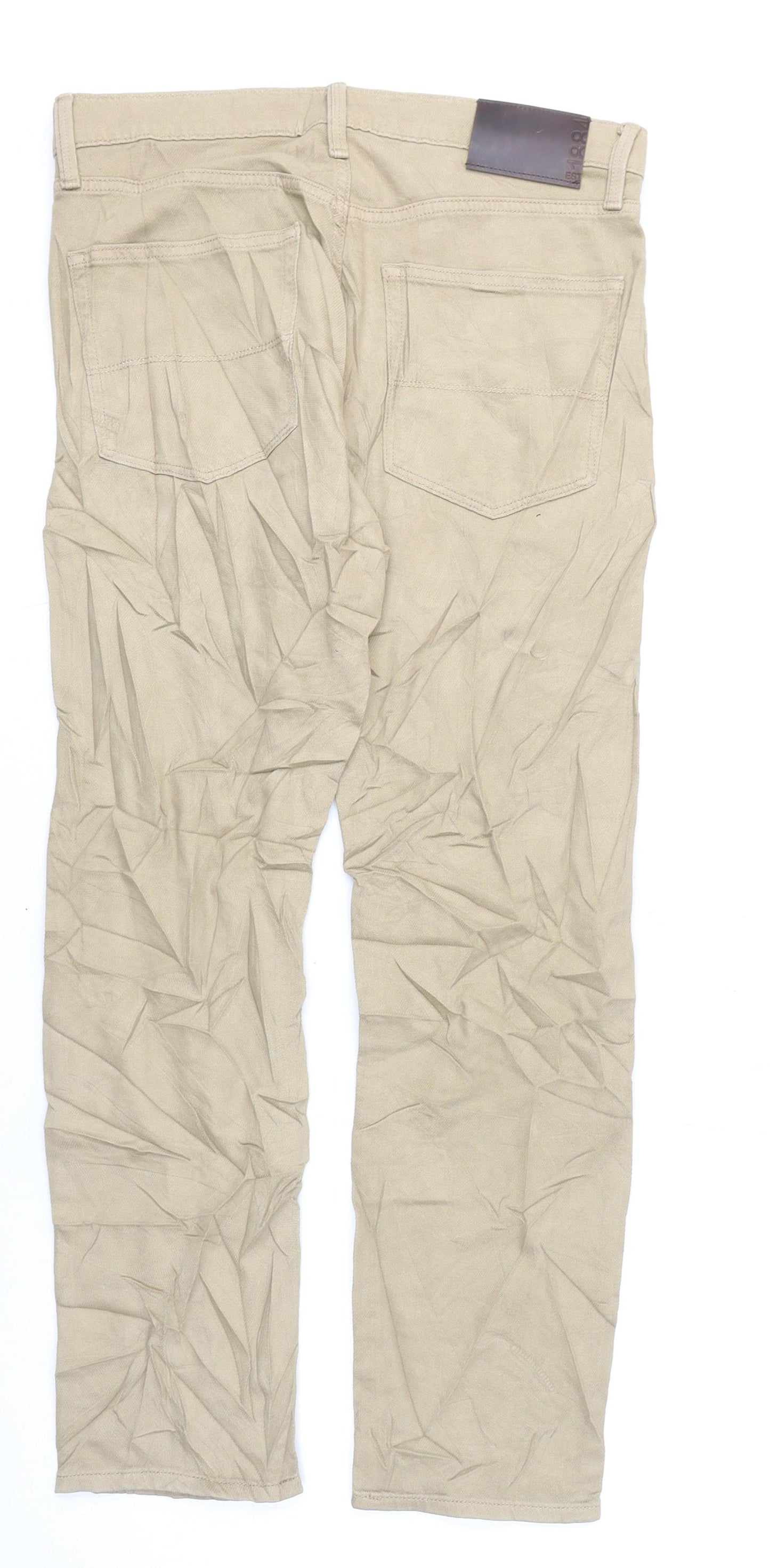 Marks and Spencer Mens Beige Cotton Straight Jeans Size 32 in L29 in Slim Zip