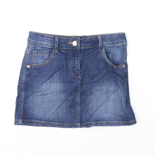 Marks and Spencer Girls Blue Cotton A-Line Skirt Size 8-9 Years Regular Zip