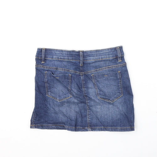 Marks and Spencer Girls Blue Cotton A-Line Skirt Size 8-9 Years Regular Zip
