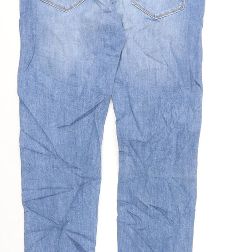 Marks and Spencer Mens Blue Cotton Straight Jeans Size 32 in L33 in Regular Zip