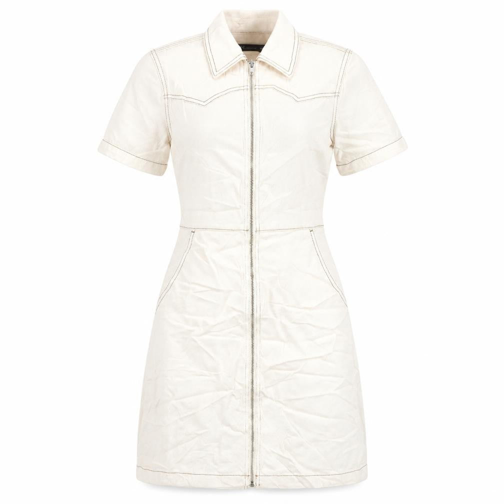 Front view of Marks & Spencer women’s ivory 100% cotton a-line, size UK 10, collared zip