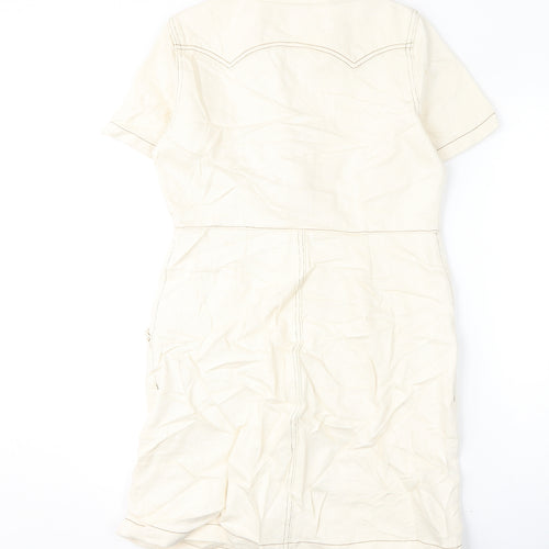 Marks and Spencer Womens Ivory 100% Cotton A-Line Size 10 Collared Zip