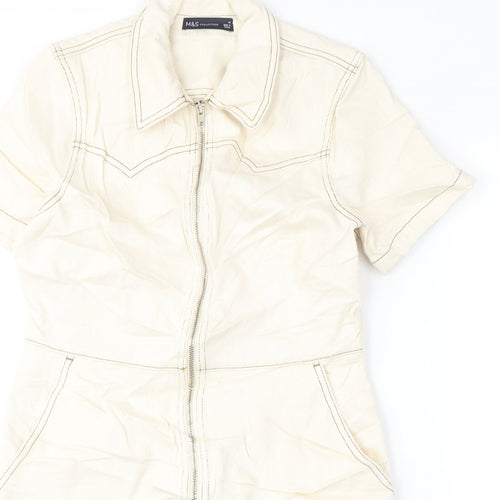 Marks and Spencer Womens Ivory 100% Cotton A-Line Size 10 Collared Zip