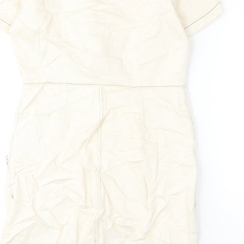 Marks and Spencer Womens Ivory 100% Cotton A-Line Size 10 Collared Zip