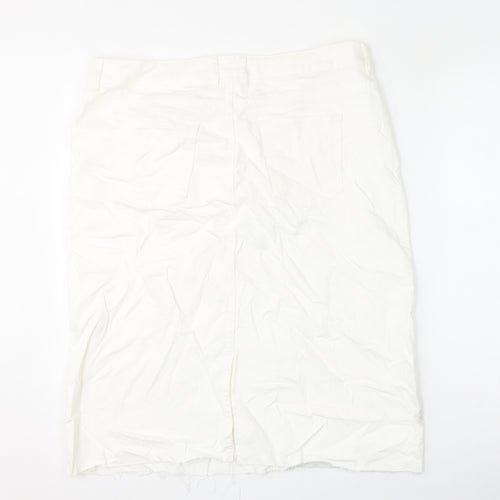 Marks and Spencer Womens White Cotton A-Line Skirt Size 18 Zip - Frayed Hem