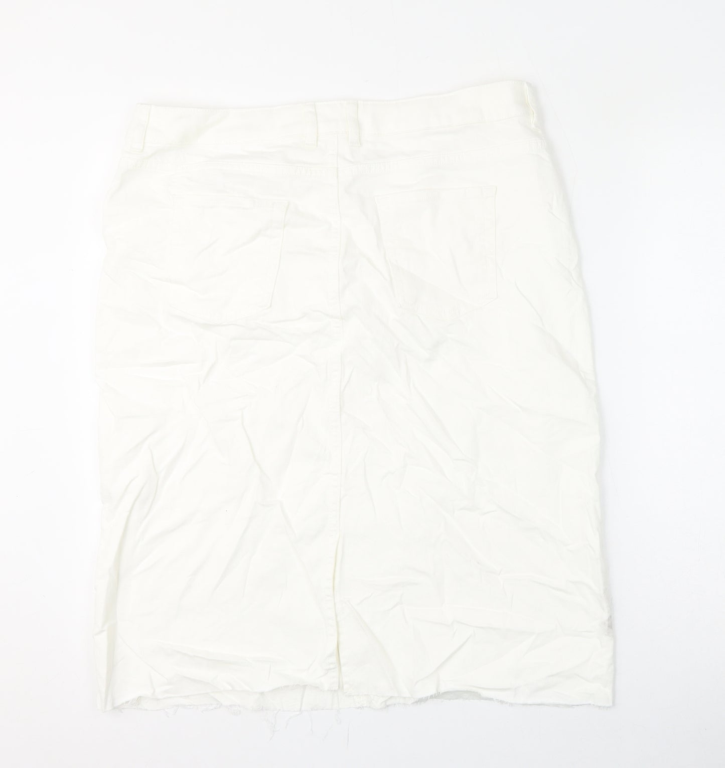 Marks and Spencer Womens White Cotton A-Line Skirt Size 18 Zip - Frayed Hem