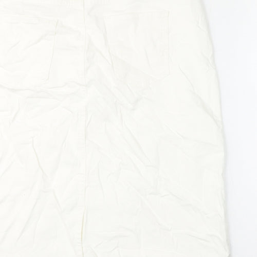 Marks and Spencer Womens White Cotton A-Line Skirt Size 18 Zip - Frayed Hem