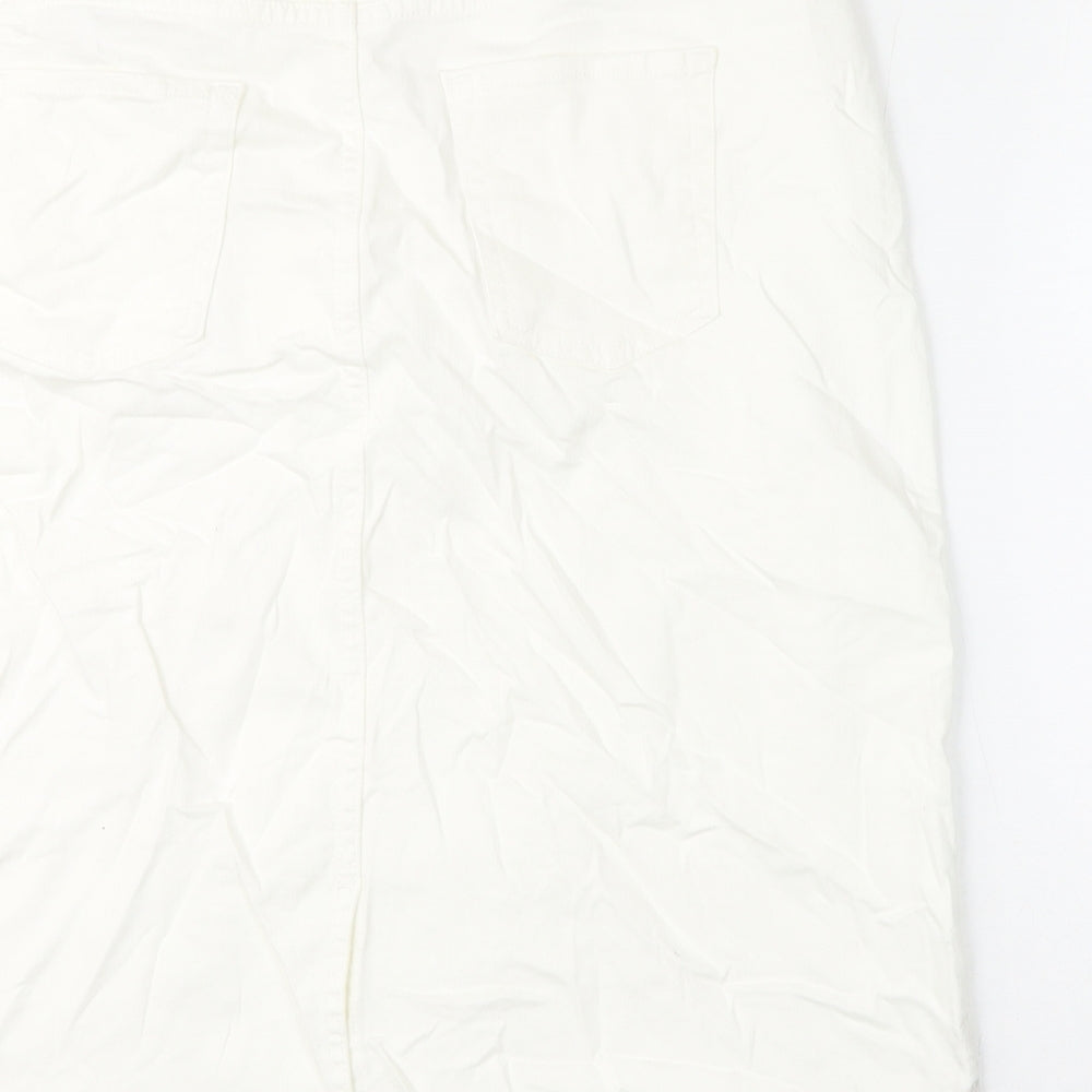 Marks and Spencer Womens White Cotton A-Line Skirt Size 18 Zip - Frayed Hem