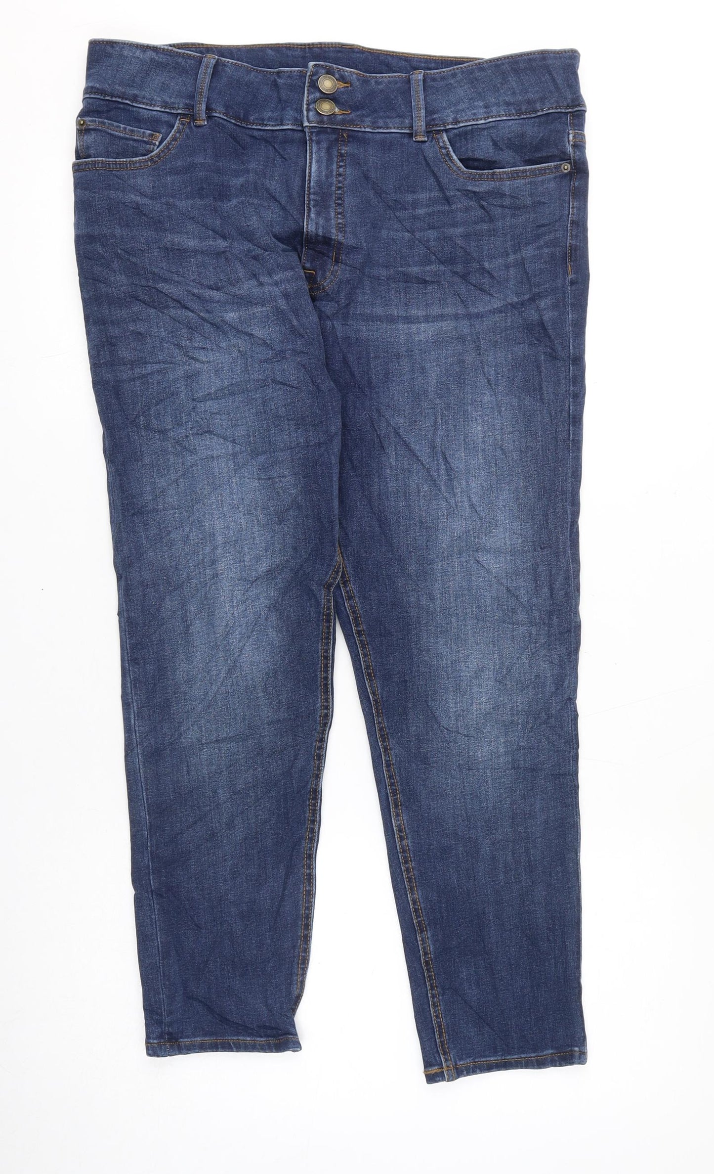 Marks and Spencer Womens Blue Cotton Straight Jeans Size 18 L24 in Regular Zip