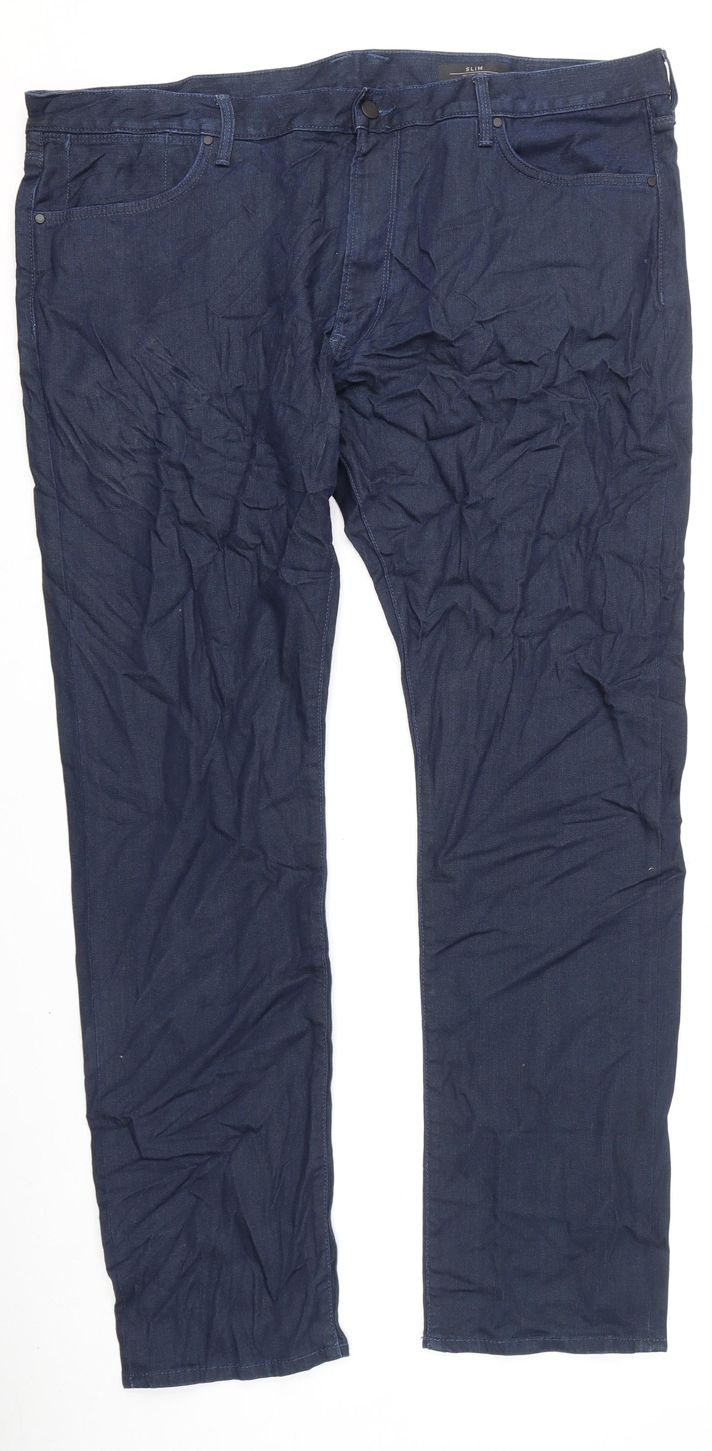 Marks and Spencer Mens Blue Cotton Straight Jeans Size 42 in L33 in Regular Zip