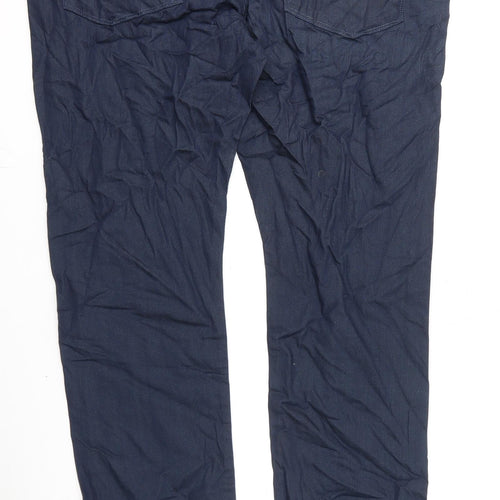 Marks and Spencer Mens Blue Cotton Straight Jeans Size 42 in L33 in Regular Zip