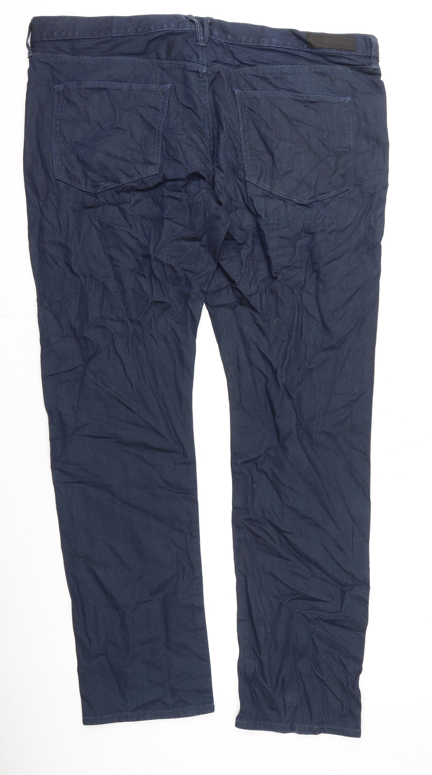 Marks and Spencer Mens Blue Cotton Straight Jeans Size 42 in L33 in Regular Zip