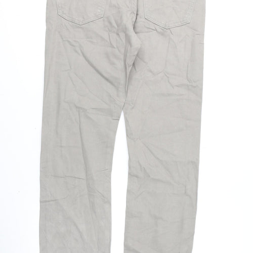 Marks and Spencer Mens Grey Cotton Straight Jeans Size 32 in L31 in Regular Zip
