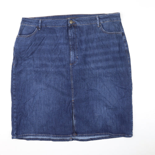 Marks and Spencer Womens Blue Cotton A-Line Skirt Size 24 Zip