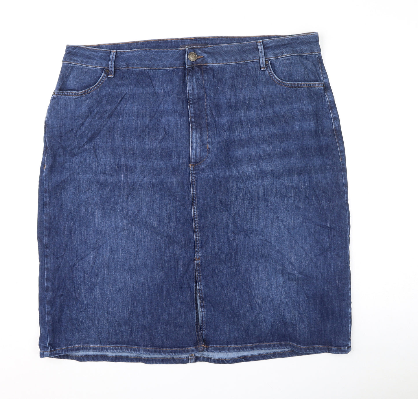 Marks and Spencer Womens Blue Cotton A-Line Skirt Size 24 Zip