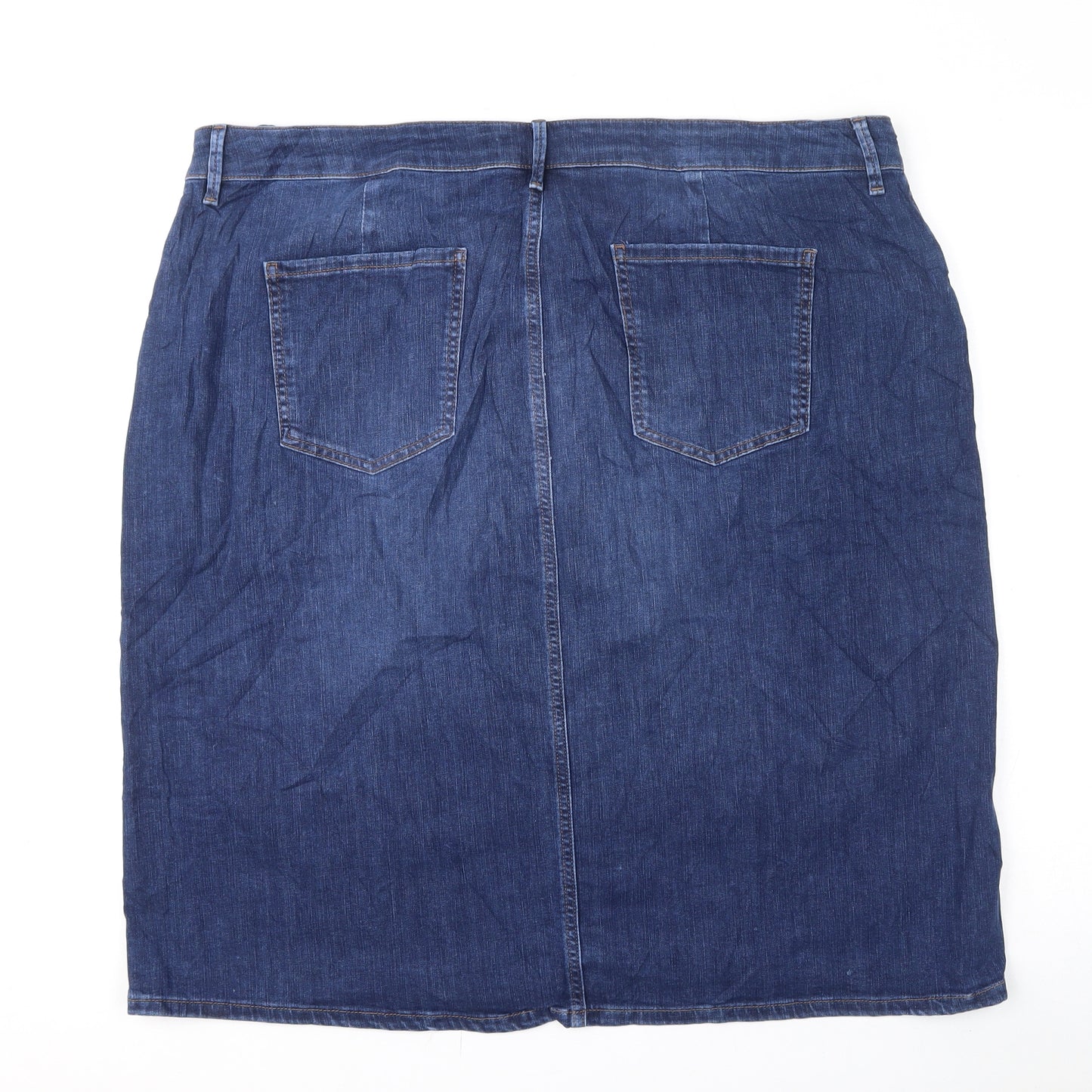 Marks and Spencer Womens Blue Cotton A-Line Skirt Size 24 Zip