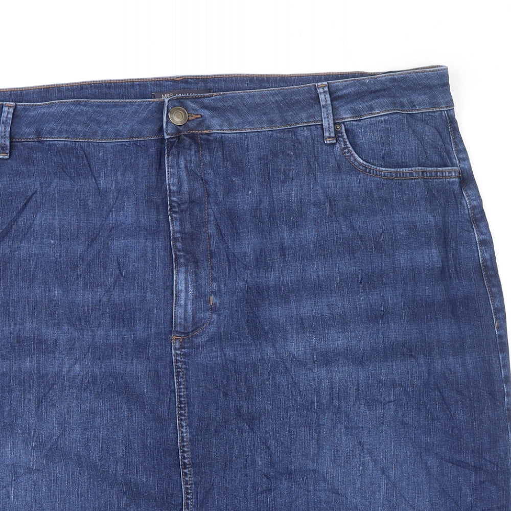 Marks and Spencer Womens Blue Cotton A-Line Skirt Size 24 Zip
