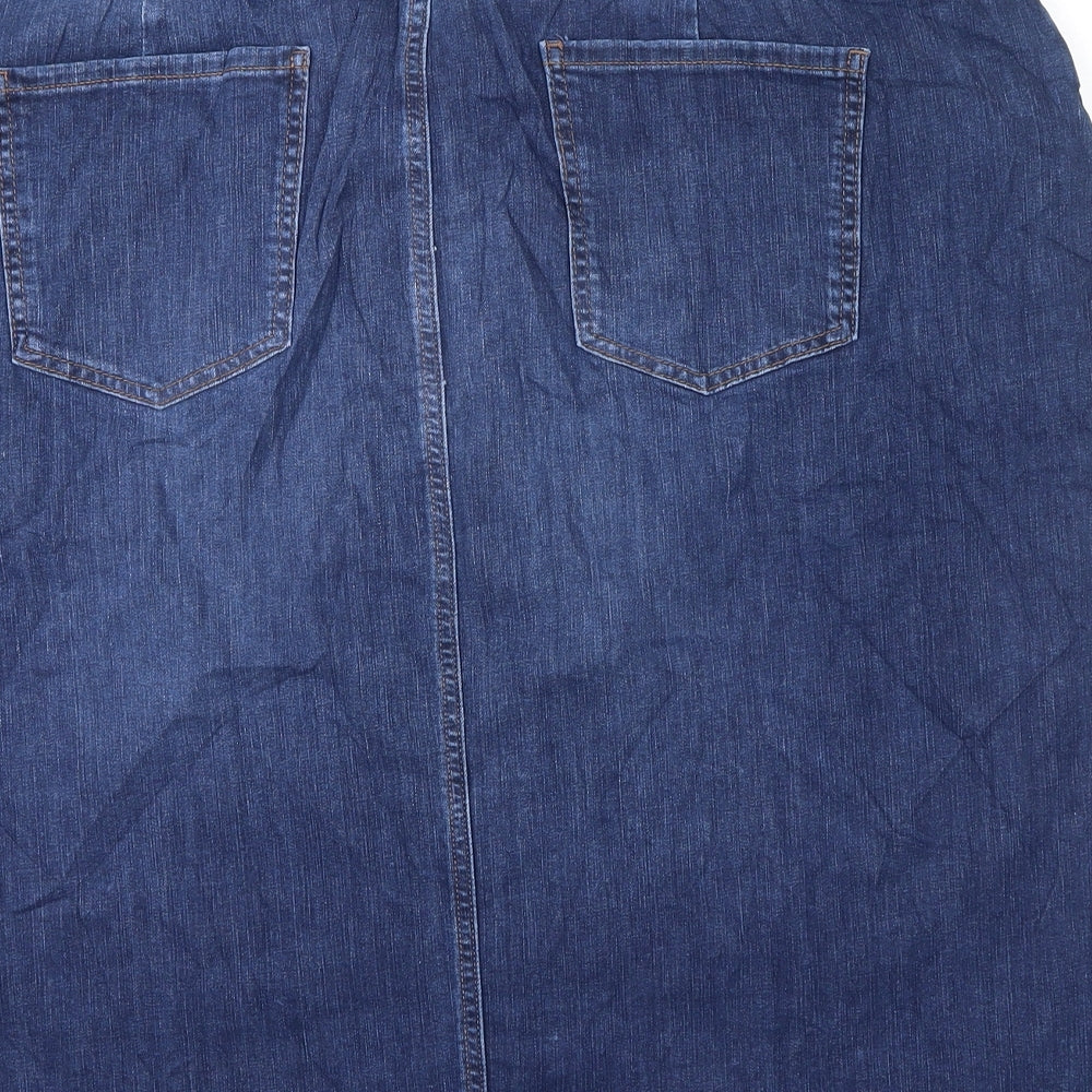 Marks and Spencer Womens Blue Cotton A-Line Skirt Size 24 Zip