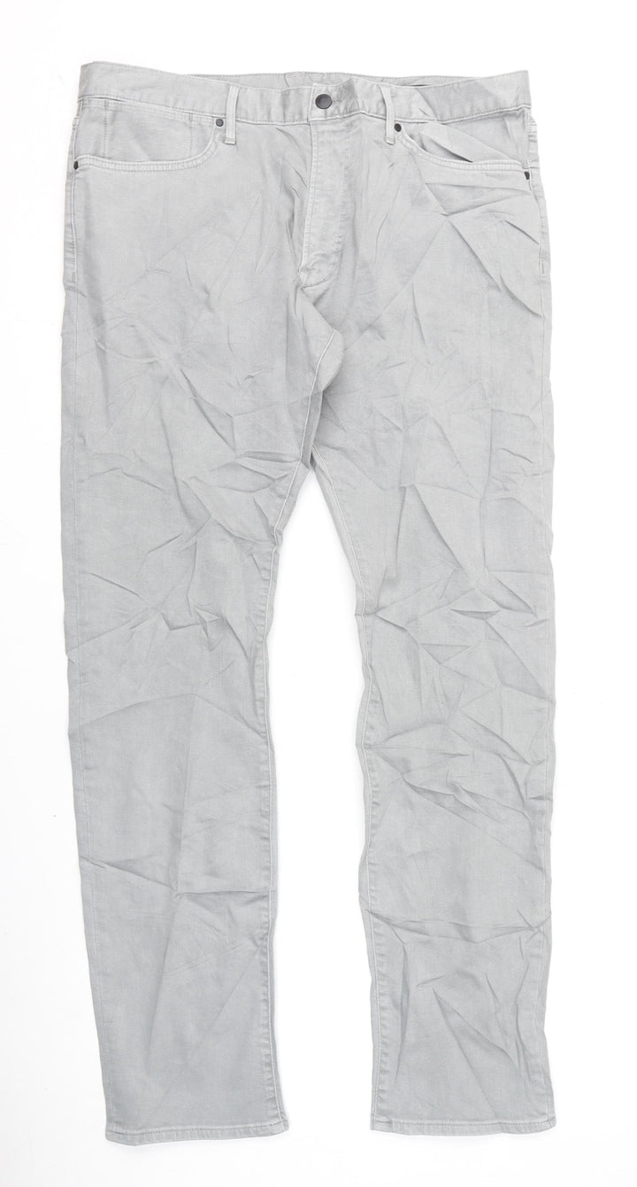 Marks and Spencer Mens Grey Cotton Straight Jeans Size 36 in L33 in Slim Zip