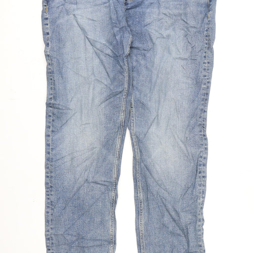 Marks and Spencer Mens Blue Cotton Straight Jeans Size 34 in L33 in Regular Zip