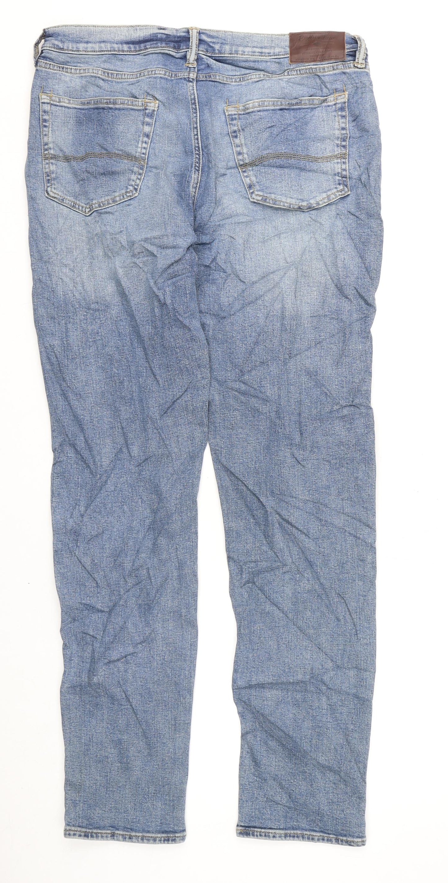 Marks and Spencer Mens Blue Cotton Straight Jeans Size 34 in L33 in Regular Zip