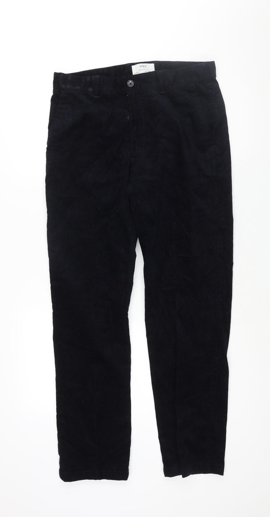 Marks and Spencer Mens Blue Cotton Trousers Size 32 in L31 in Regular Zip